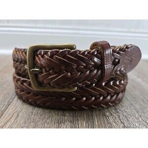 Polo Ralph Lauren Brown Woven Braided Leather Belt Men's 38 Brass Buckle 1"